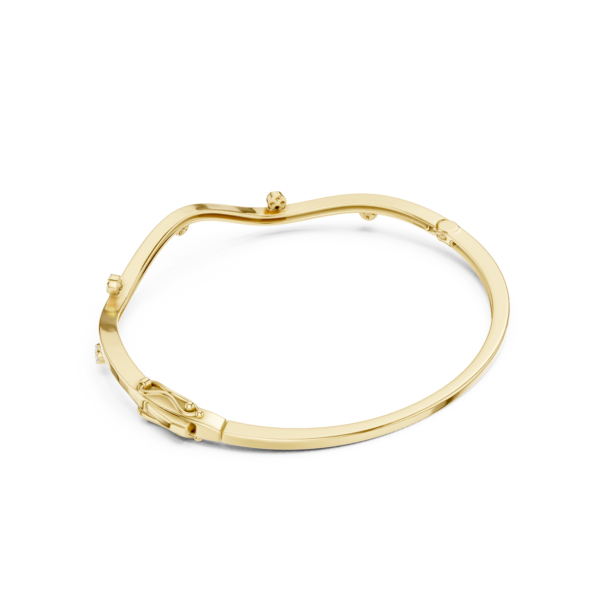 Wave Gold Diamond Station Bangle