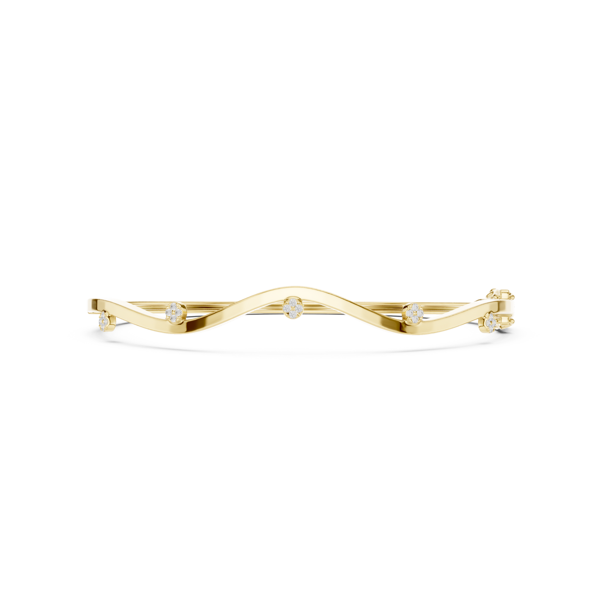 Wave Gold Diamond Station Bangle