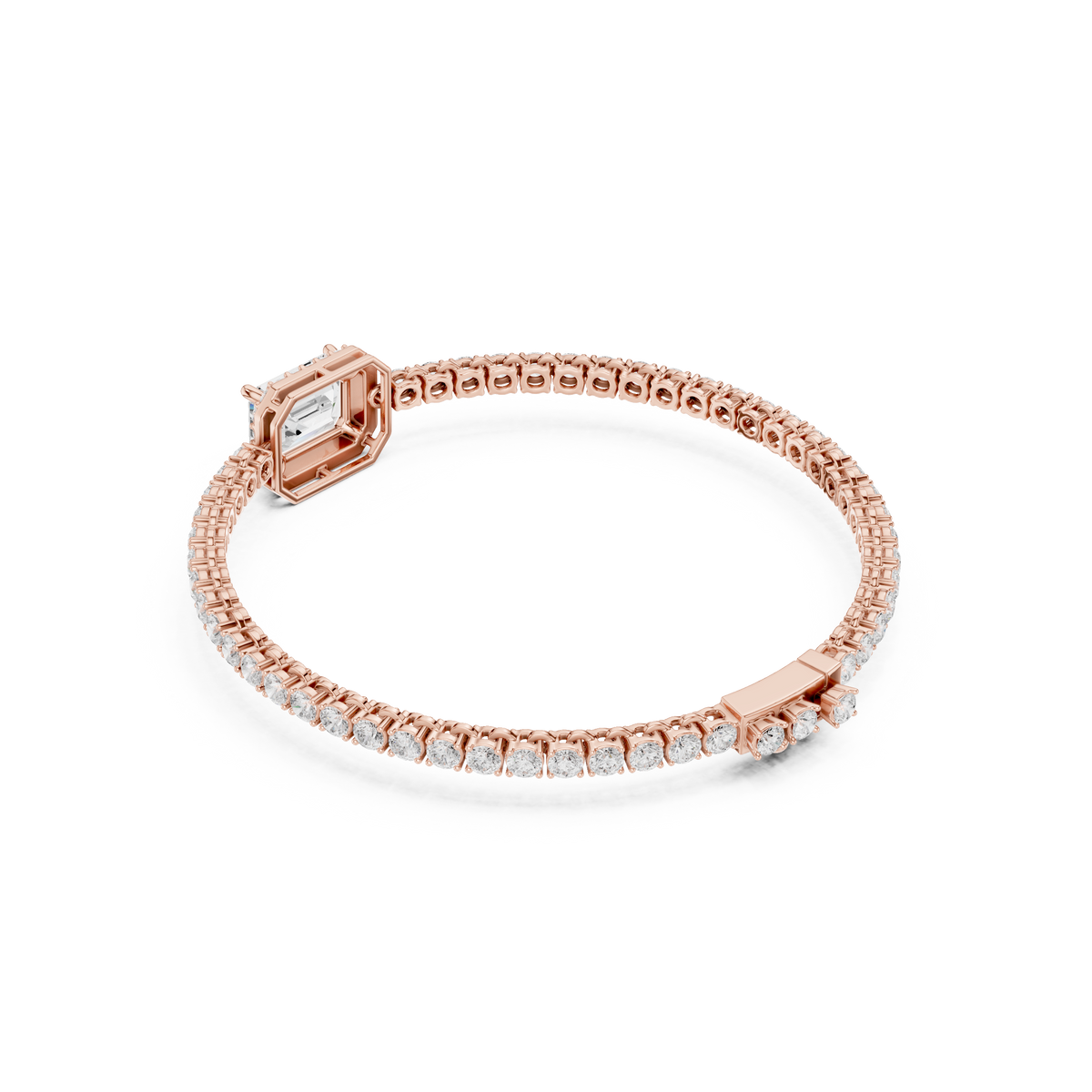 سوار تنس بألماس إمرلد بهالة in Rose Gold - VYKA Diamonds