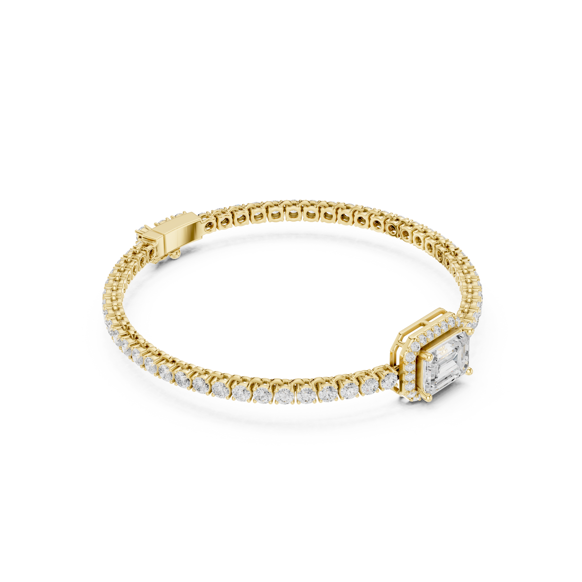 سوار تنس بألماس إمرلد بهالة in Yellow Gold - VYKA Diamonds