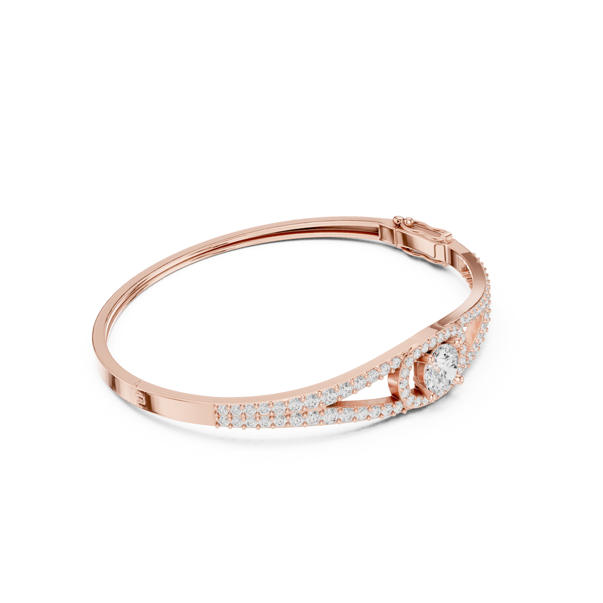 Round Halo Split Pave Diamond Bangle