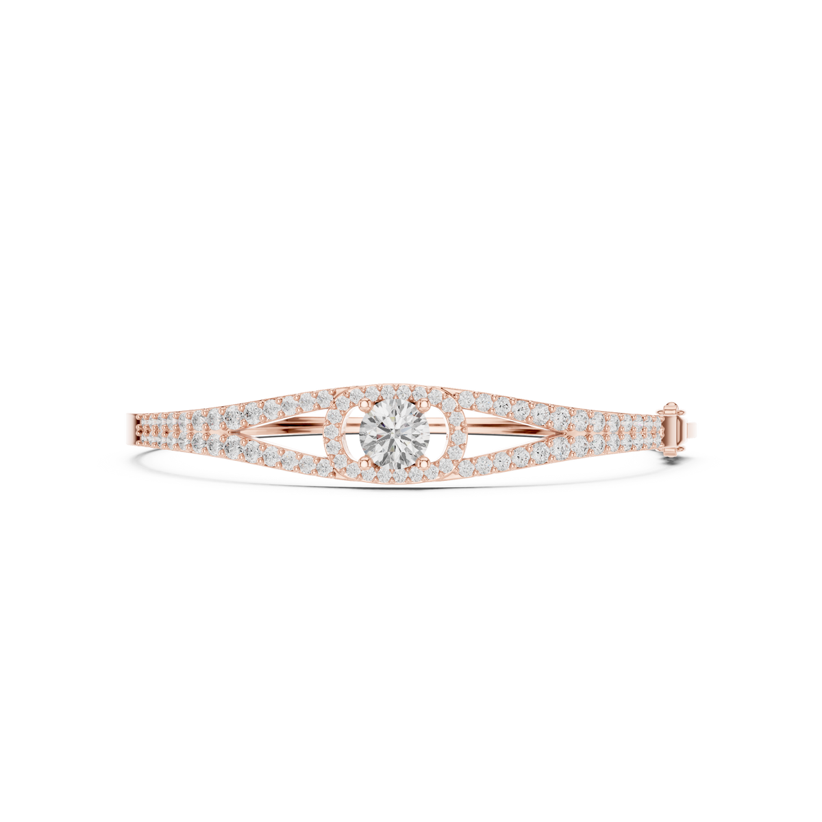 Round Halo Split Pave Diamond Bangle