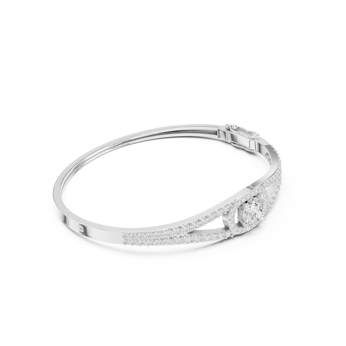 Round Halo Split Pave Diamond Bangle