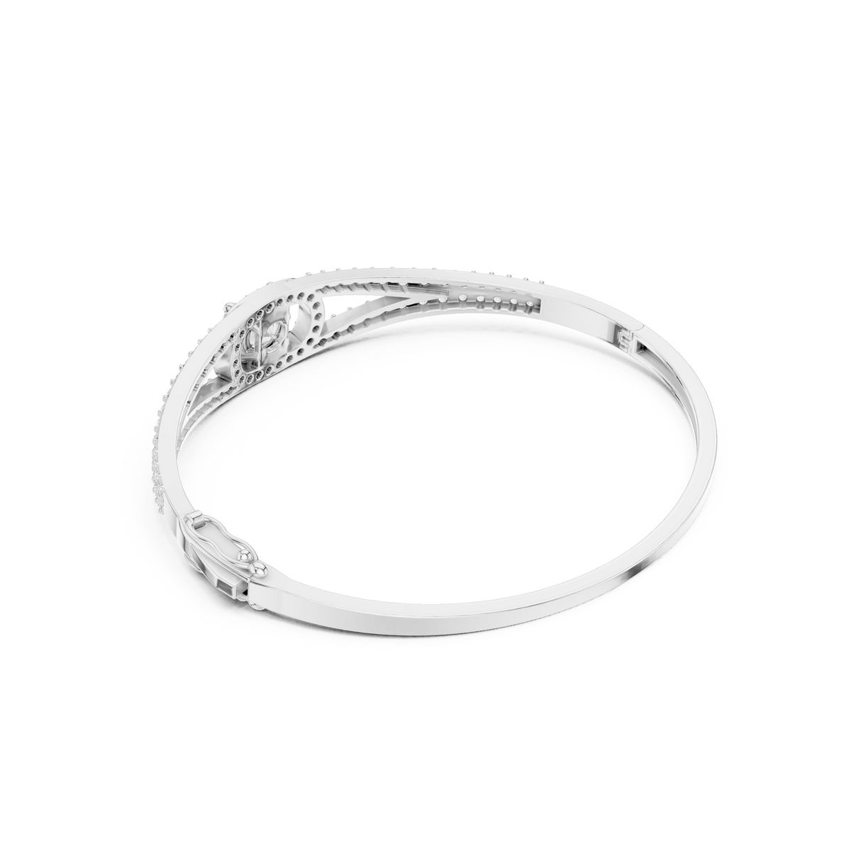 Round Halo Split Pave Diamond Bangle