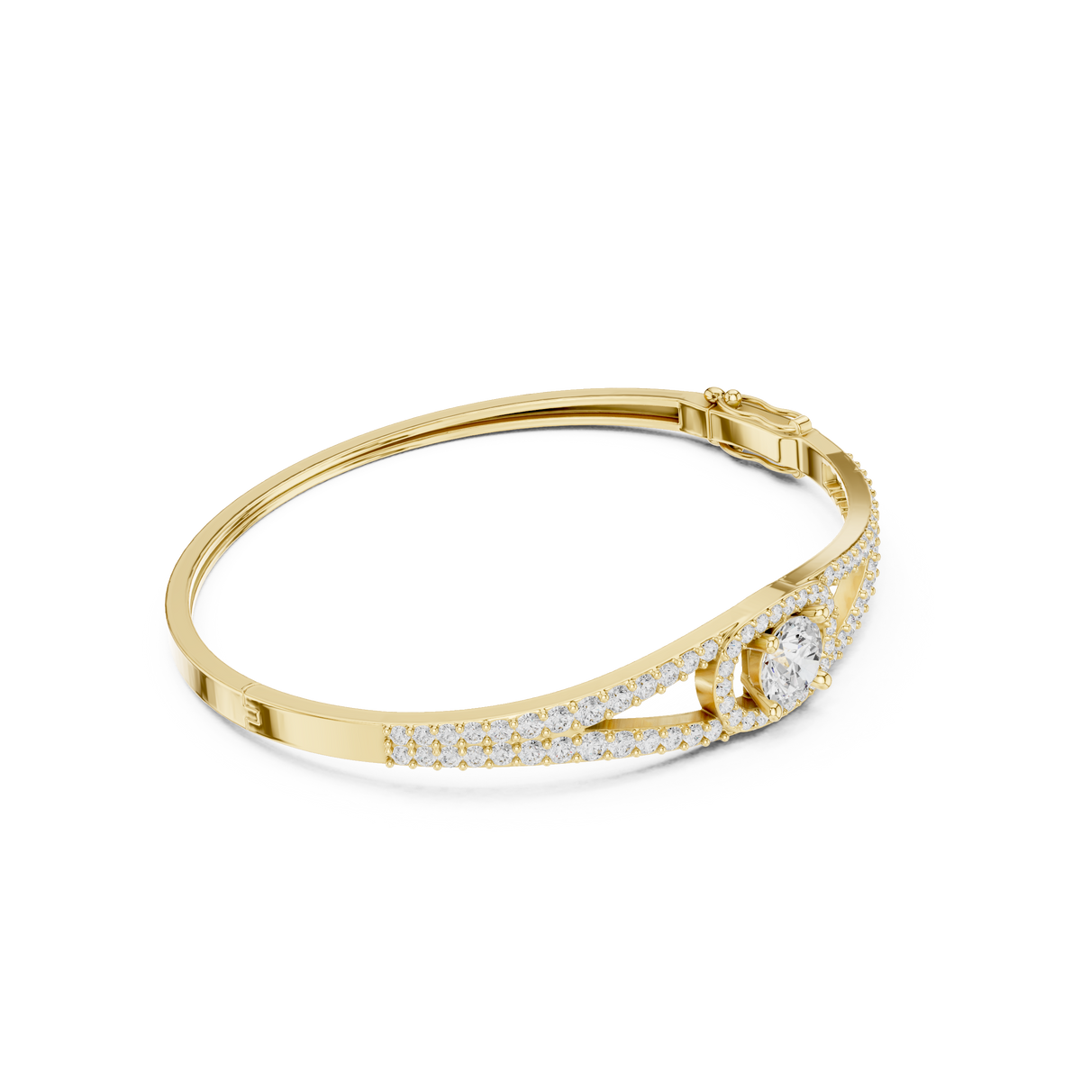 سوار صلب بألماس باڤيه مستدير بهالة in Yellow Gold - VYKA Diamonds
