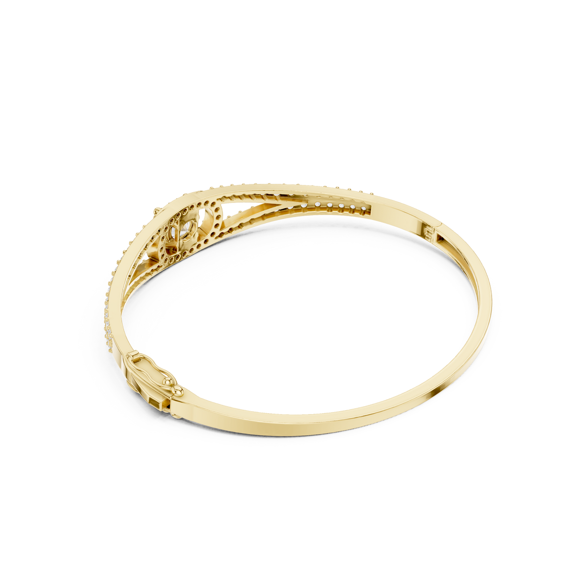 Round Halo Split Pave Diamond Bangle