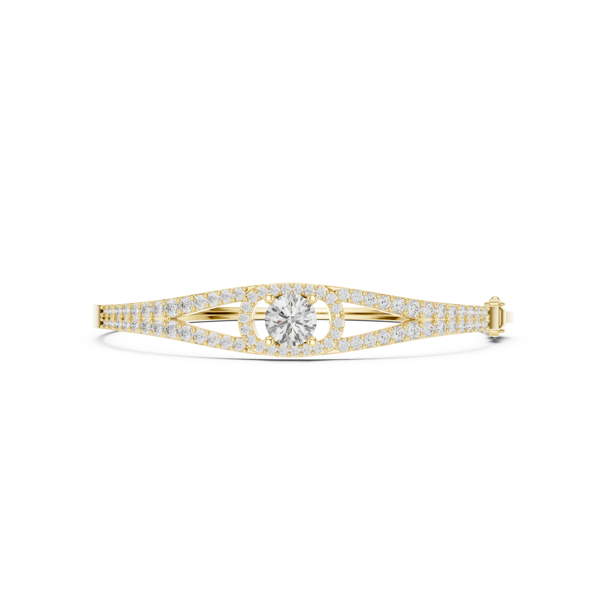 Round Halo Split Pave Diamond Bangle