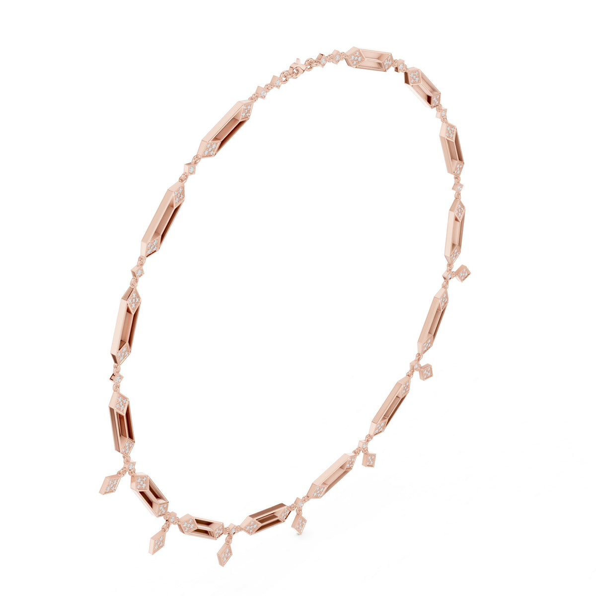عقد آرت ديكو بقضيب وألماس باڤيه على شكل معيّن in Rose Gold - VYKA Diamonds