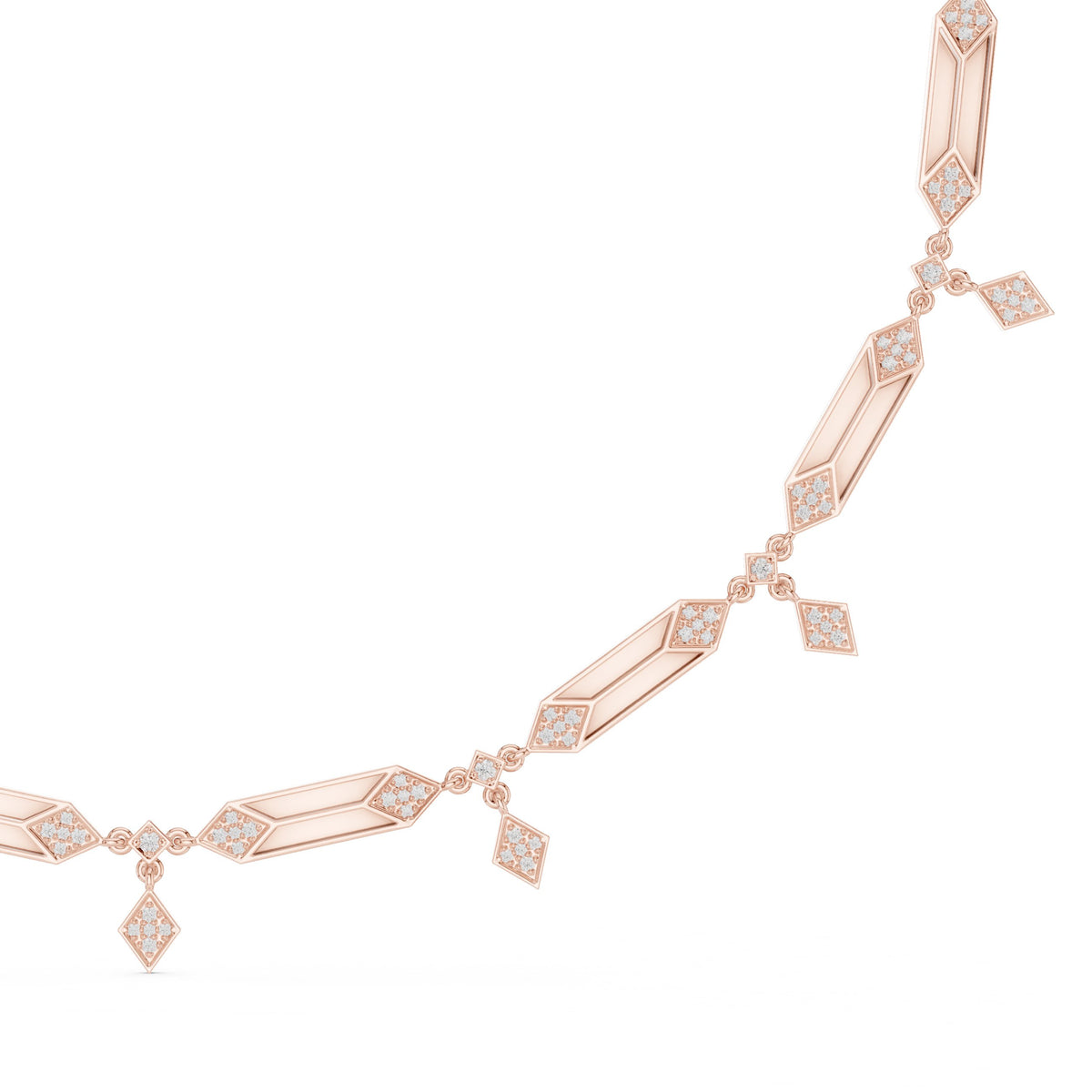 عقد آرت ديكو بقضيب وألماس باڤيه على شكل معيّن in Rose Gold - VYKA Diamonds