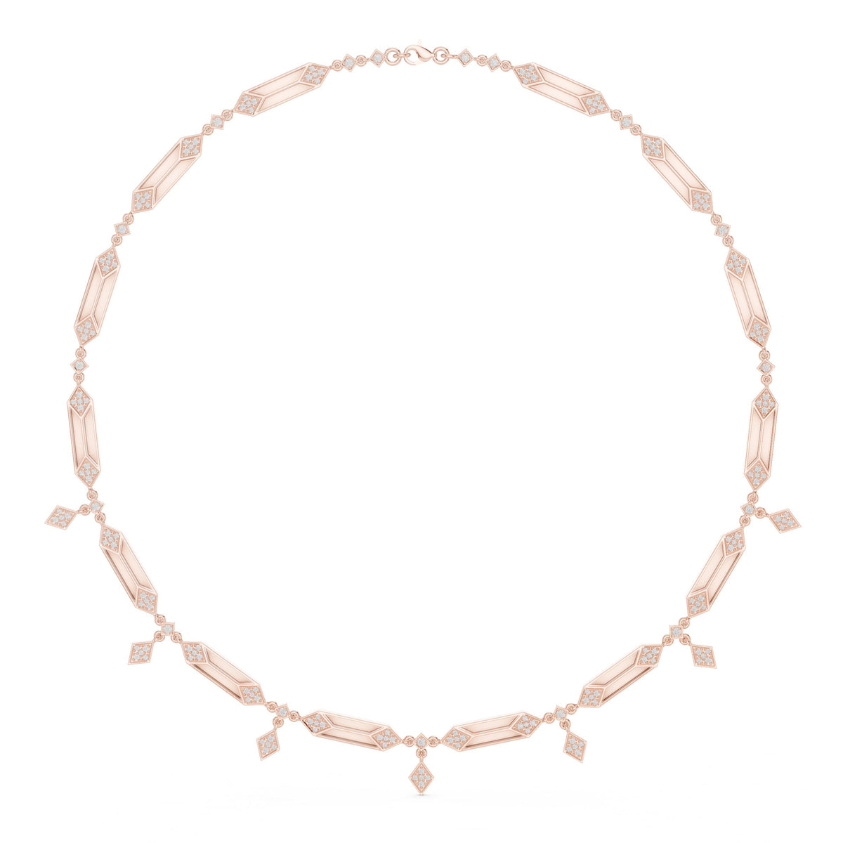Art Deco Bar and Pave Rhombus Diamond Necklace