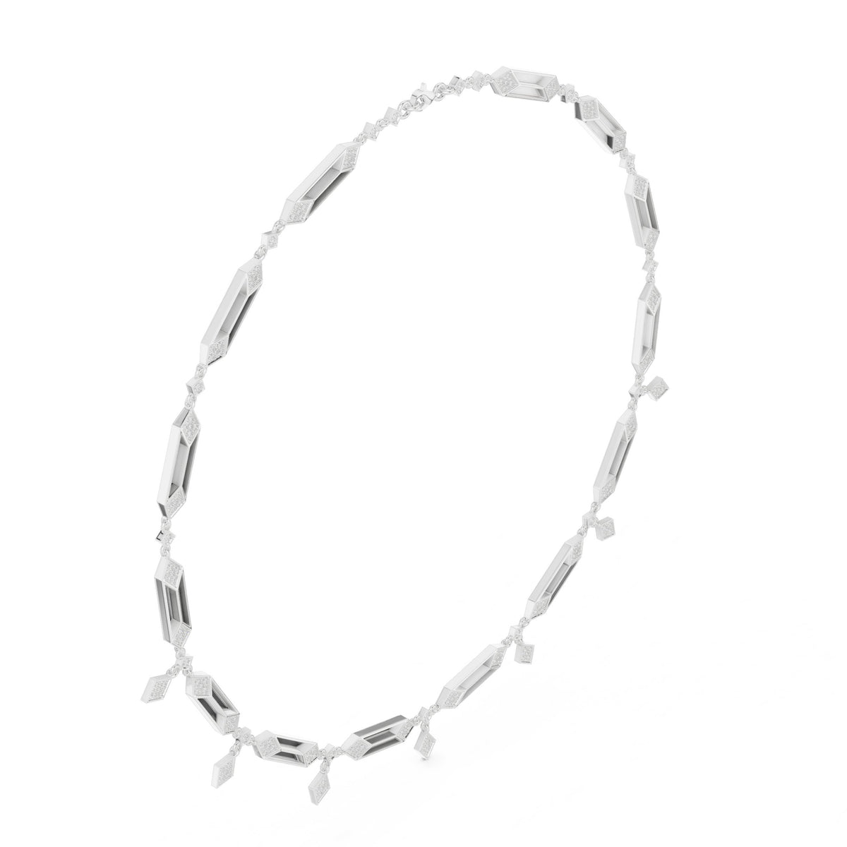 Art Deco Bar and Pave Rhombus Diamond Necklace