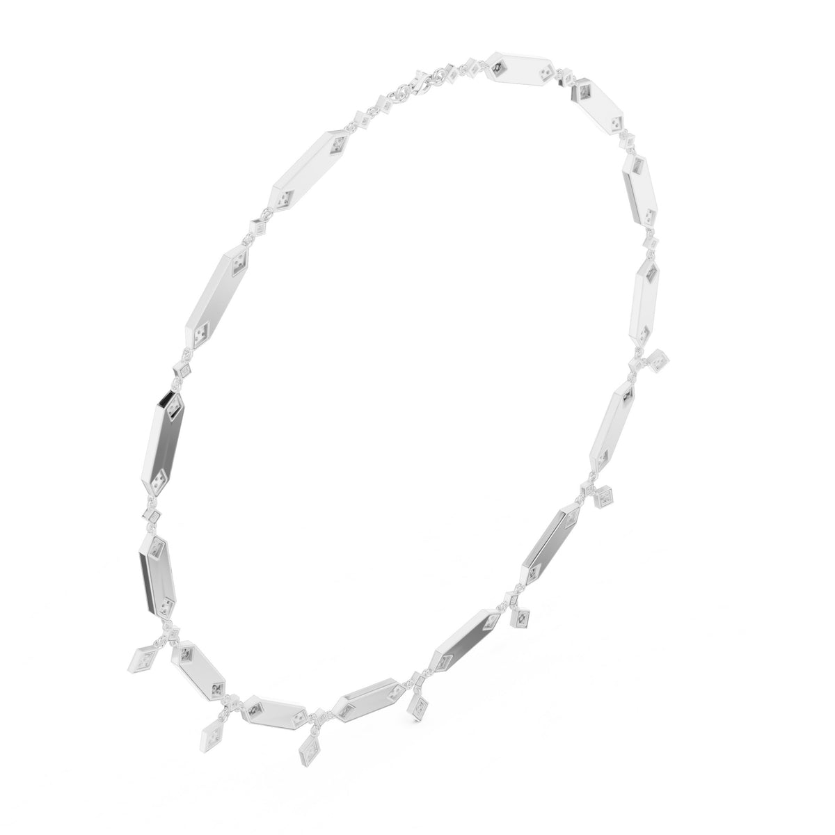 Art Deco Bar and Pave Rhombus Diamond Necklace