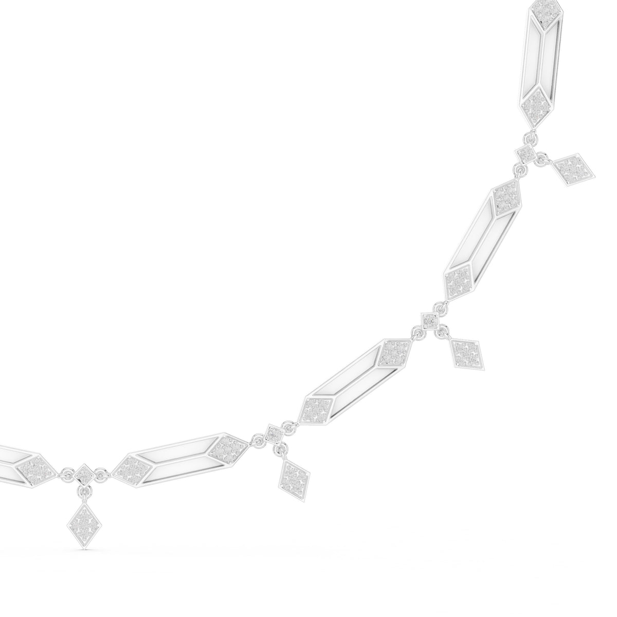 Art Deco Bar and Pave Rhombus Diamond Necklace