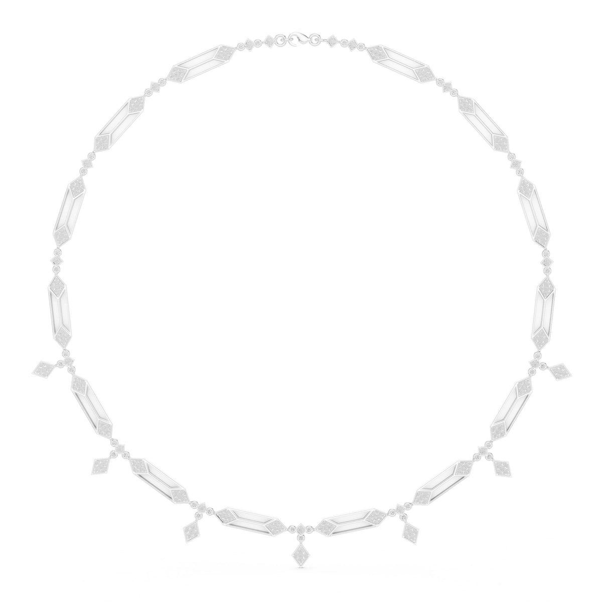 Art Deco Bar and Pave Rhombus Diamond Necklace
