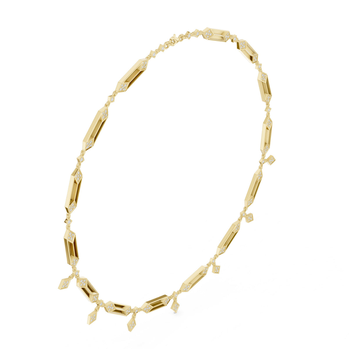 Art Deco Bar and Pave Rhombus Diamond Necklace
