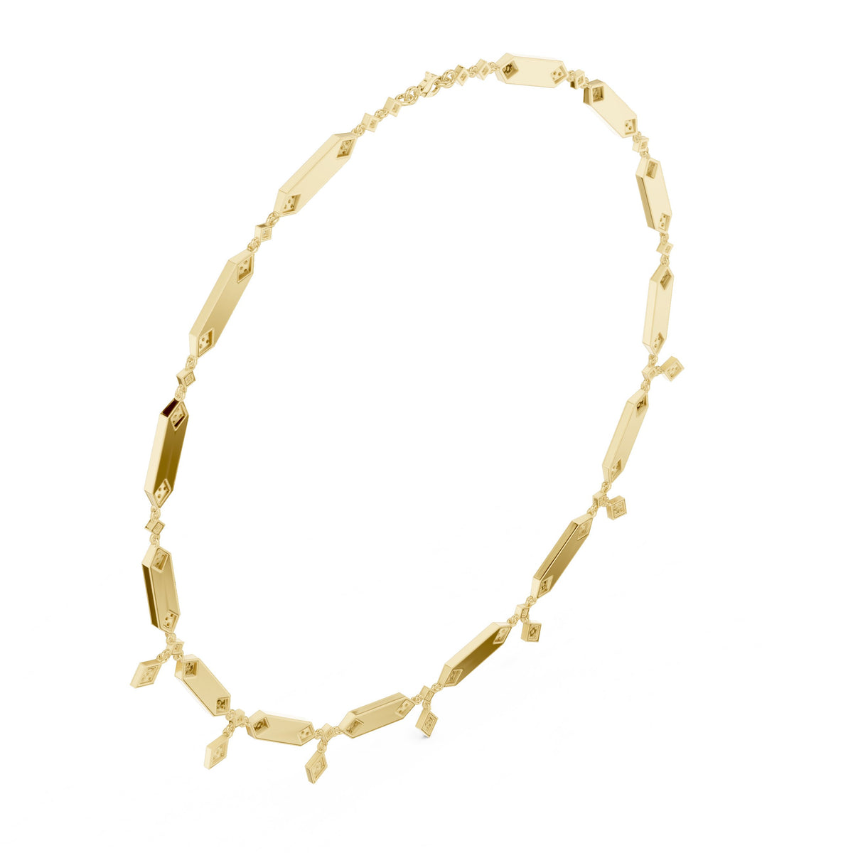 Art Deco Bar and Pave Rhombus Diamond Necklace