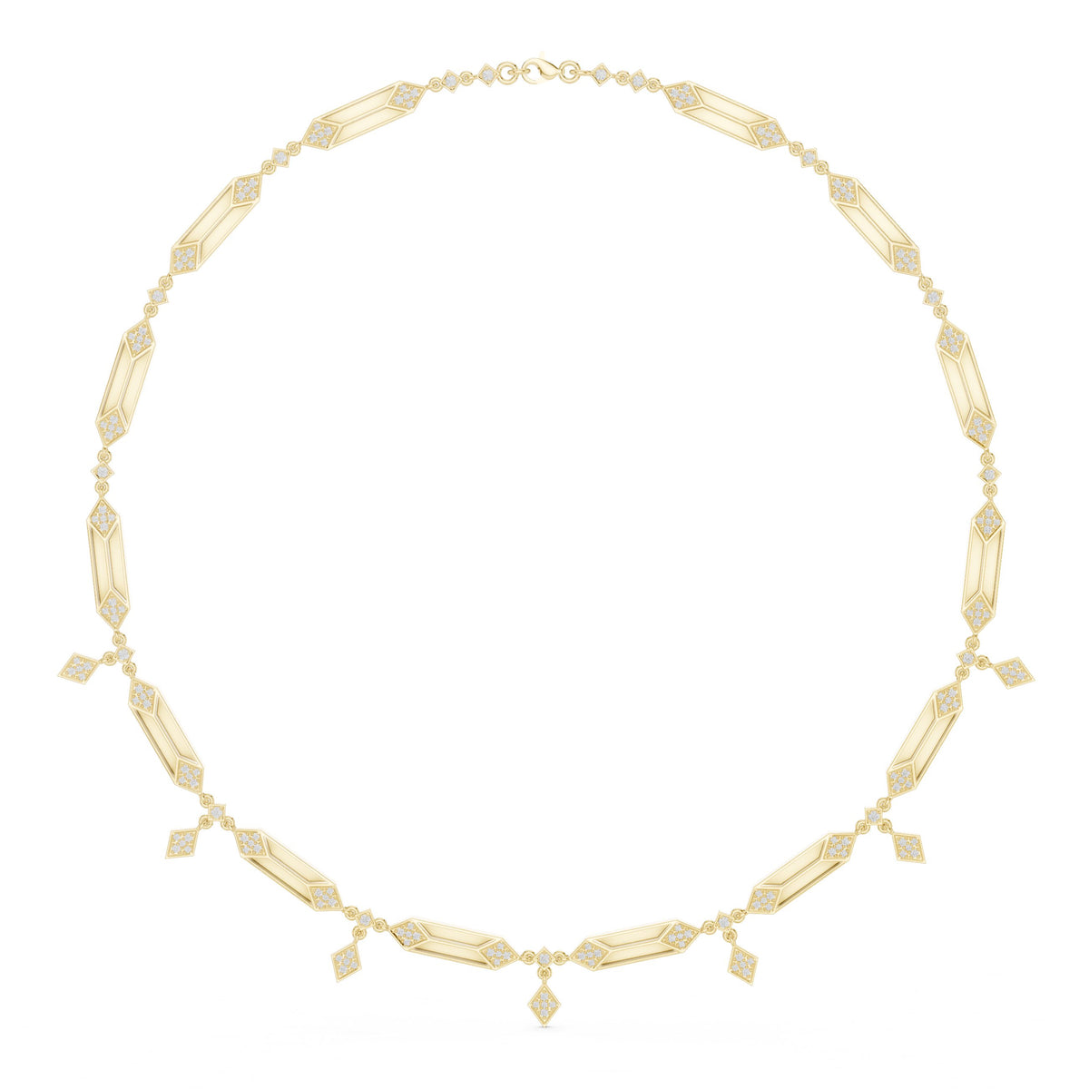 عقد آرت ديكو بقضيب وألماس باڤيه على شكل معيّن in Yellow Gold - VYKA Diamonds