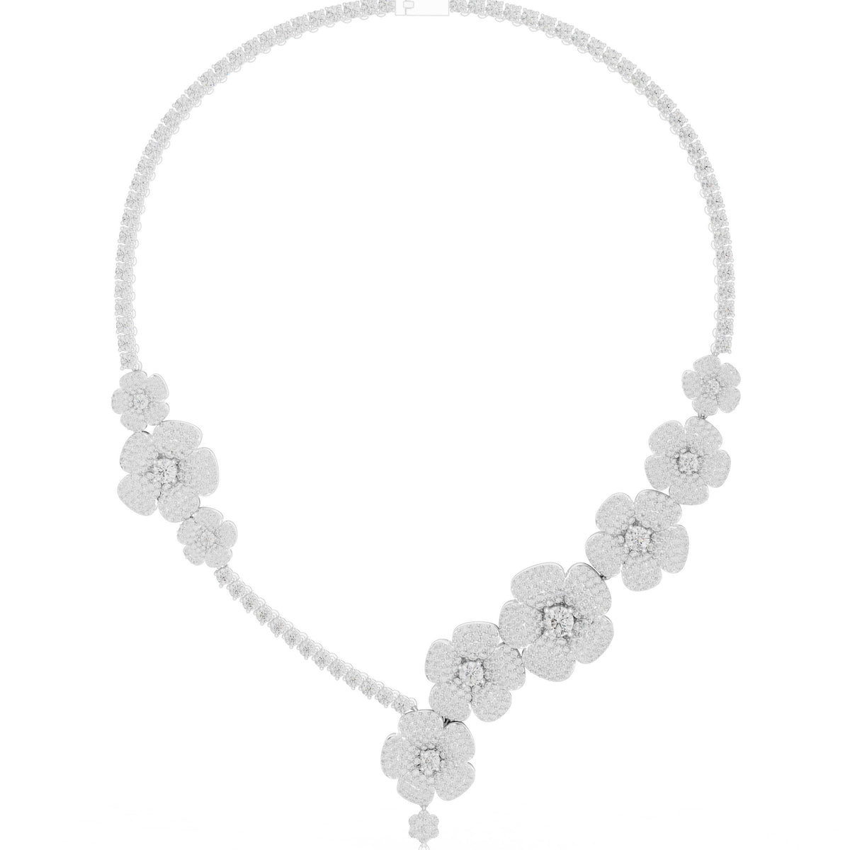 عقد لافت بزهرة من ألماس الباڤيه in White Gold - VYKA Diamonds