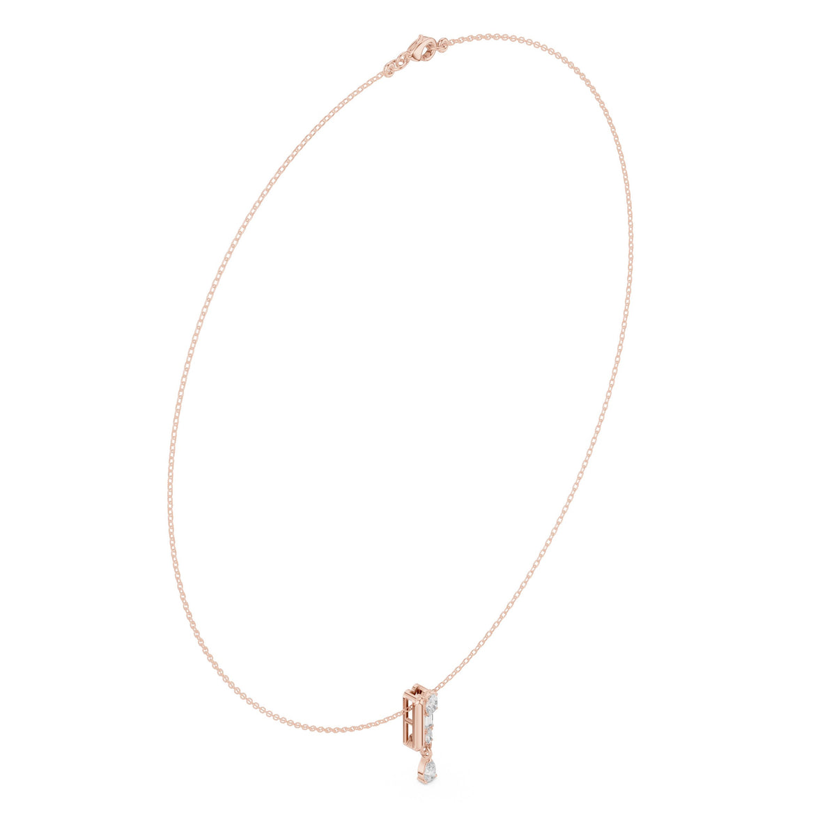 Baguette Bar and Pear Diamond Drop Necklace