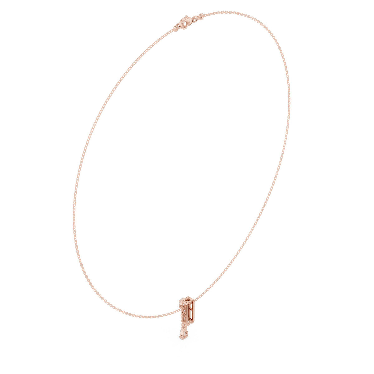Baguette Bar and Pear Diamond Drop Necklace