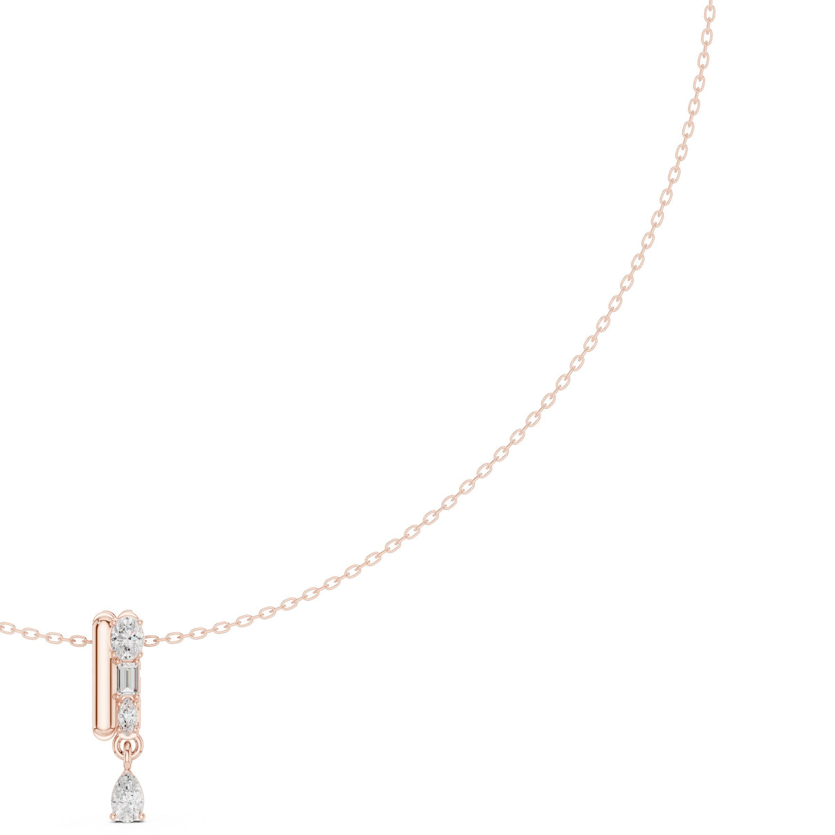 Baguette Bar and Pear Diamond Drop Necklace