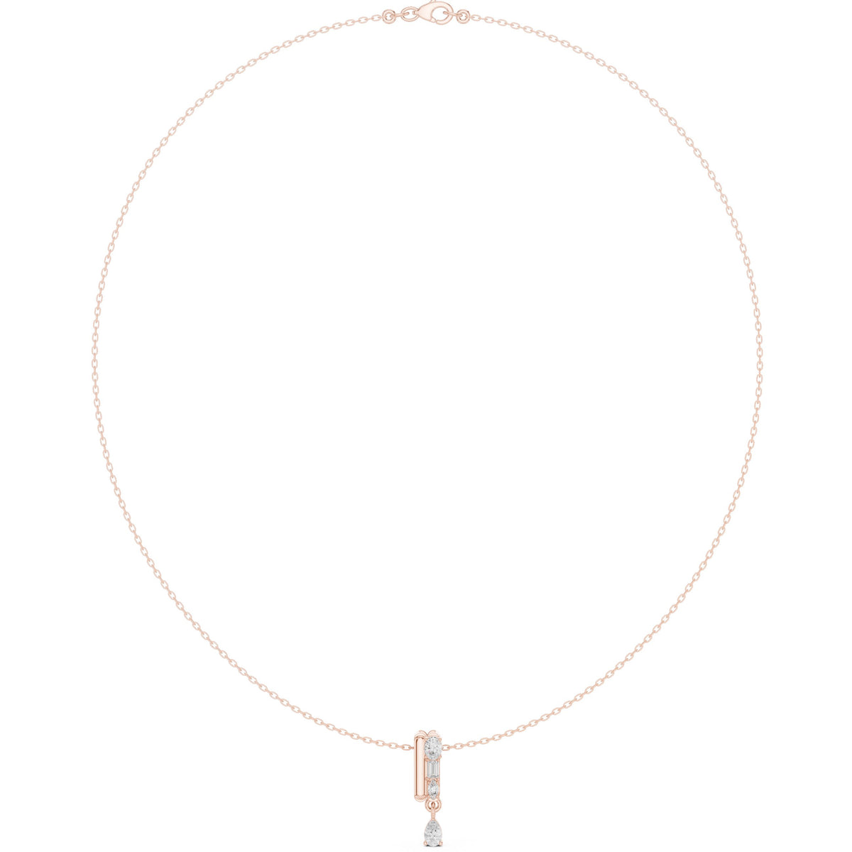 Baguette Bar and Pear Diamond Drop Necklace