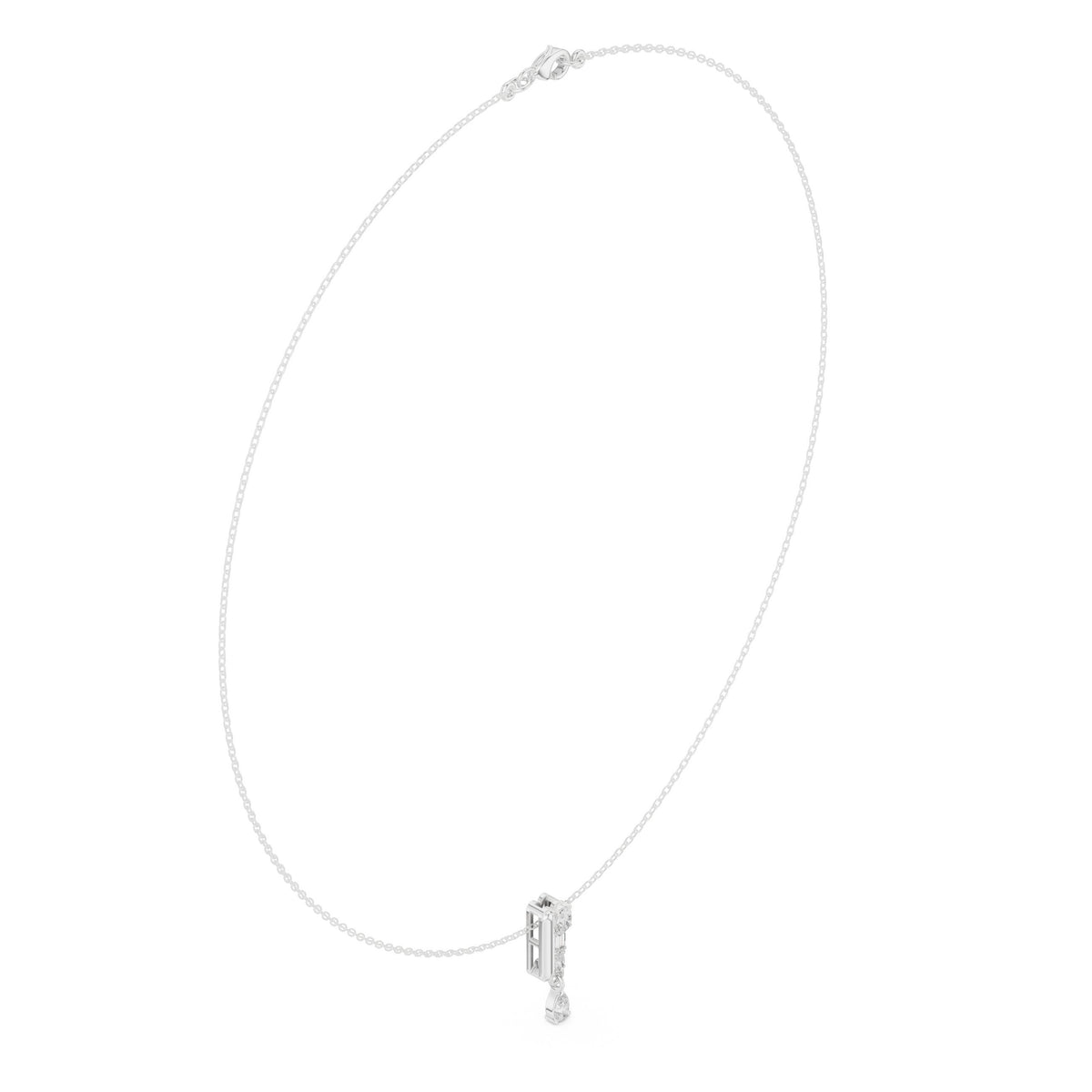 عقد متدلٍّ بقضيب باغيت وألماسة كمثرى in White Gold - VYKA Diamonds