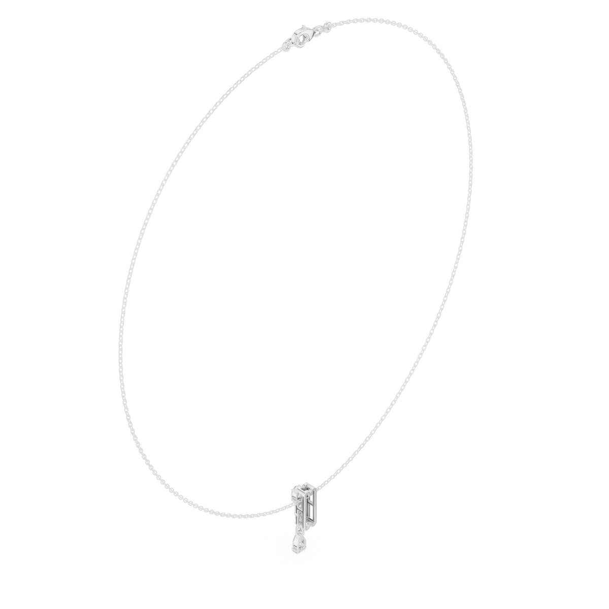 Baguette Bar and Pear Diamond Drop Necklace