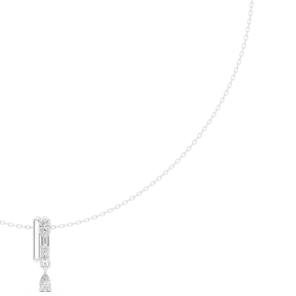 Baguette Bar and Pear Diamond Drop Necklace