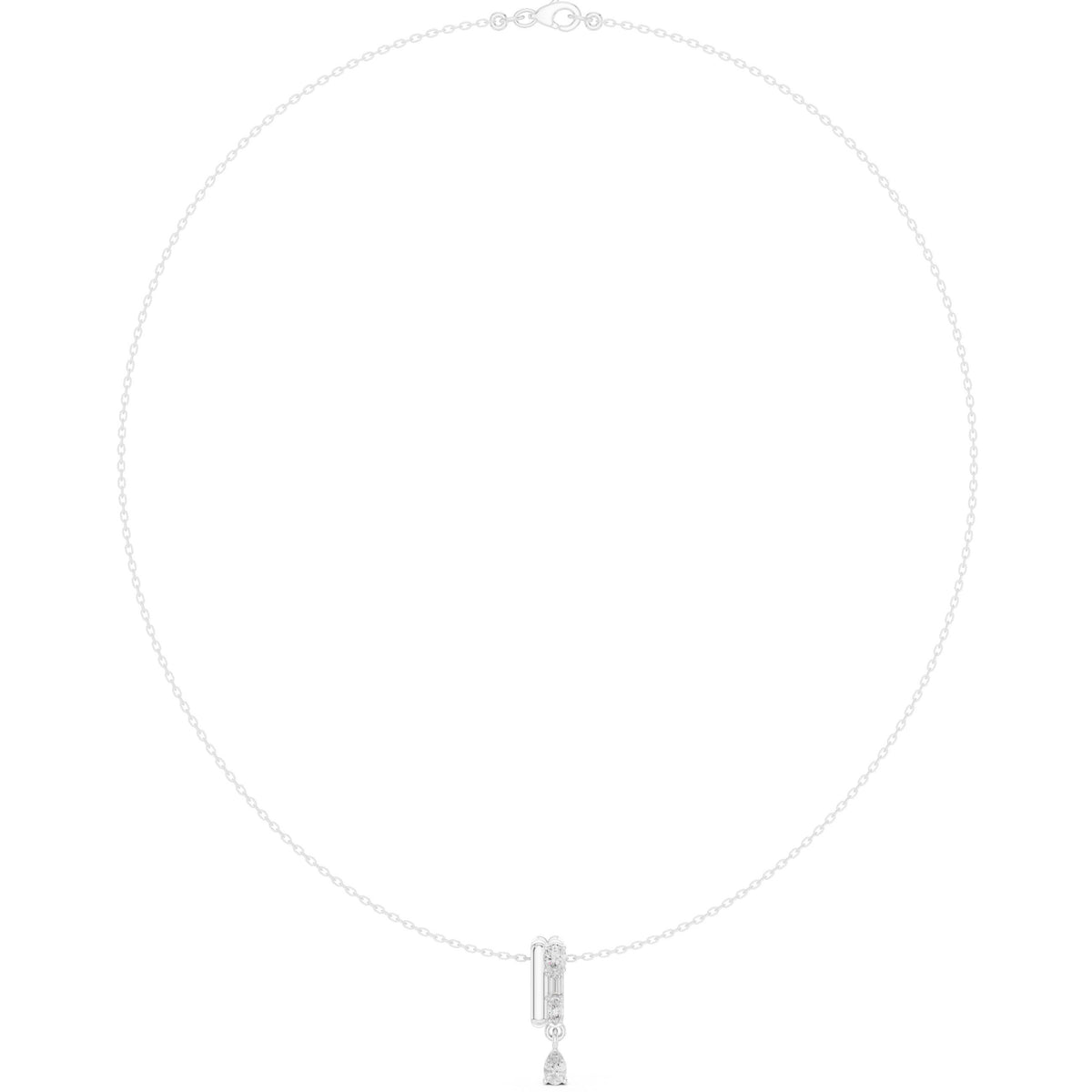 Baguette Bar and Pear Diamond Drop Necklace