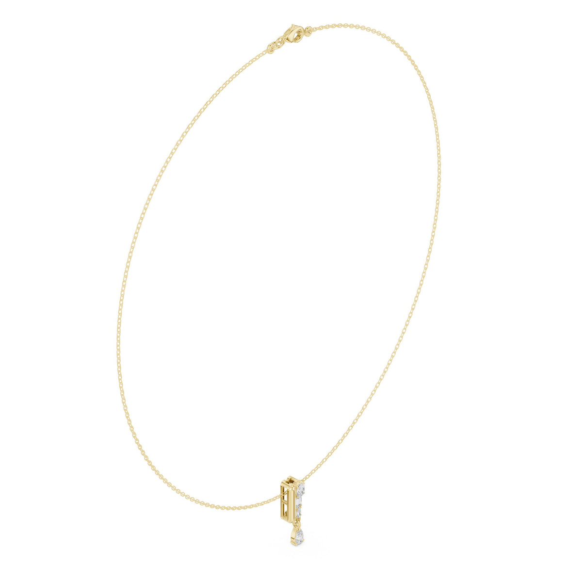 Baguette Bar and Pear Diamond Drop Necklace