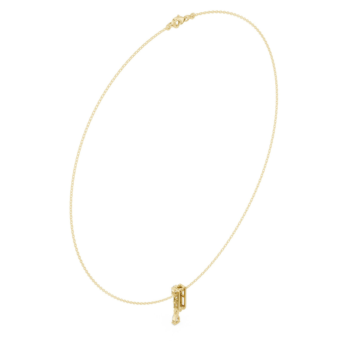 Baguette Bar and Pear Diamond Drop Necklace