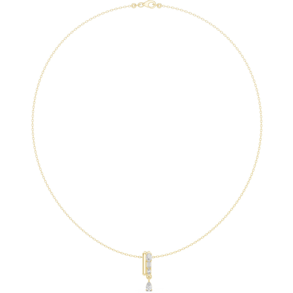 عقد متدلٍّ بقضيب باغيت وألماسة كمثرى in Yellow Gold - VYKA Diamonds