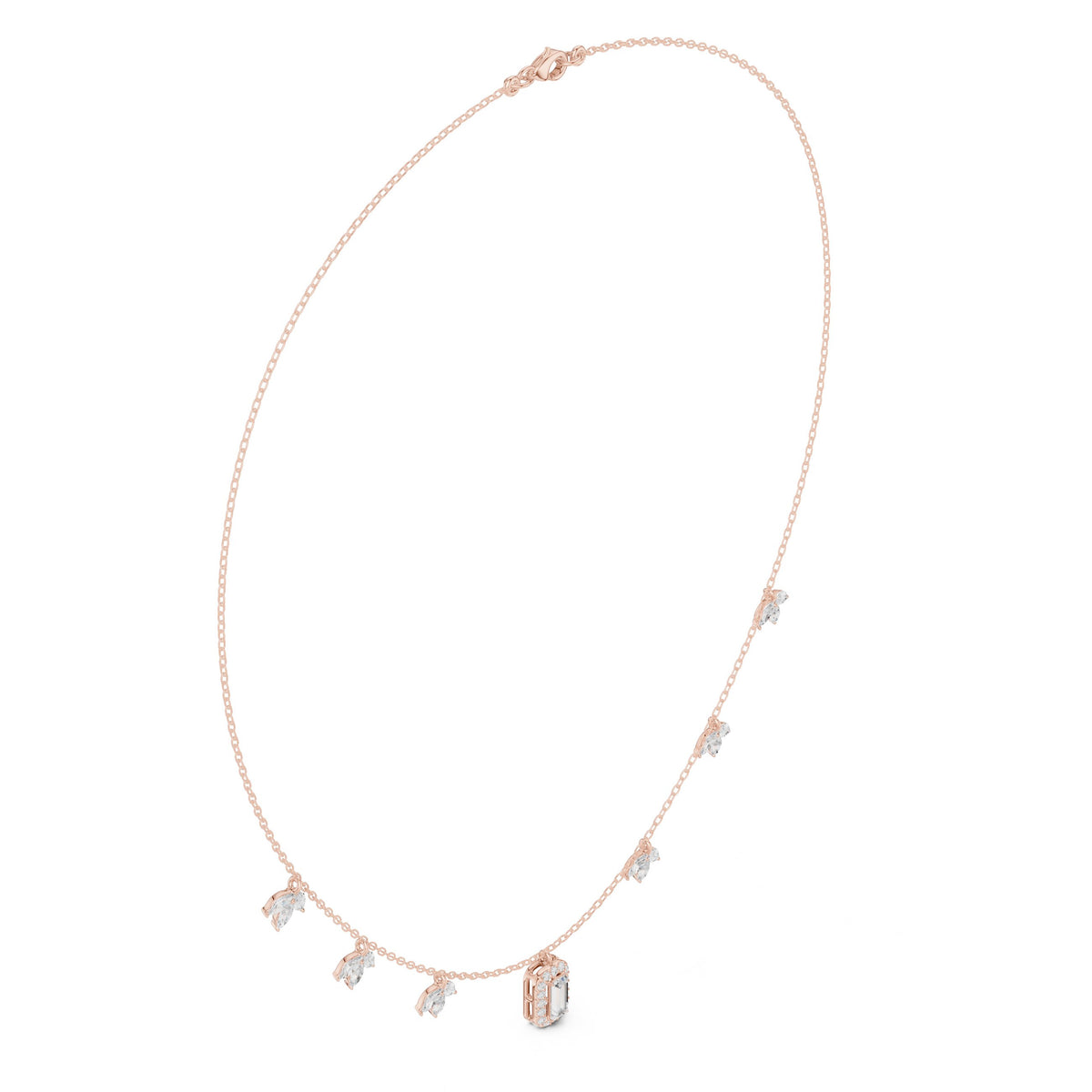 Marquise Leaf and Emerald Halo Diamond Charm Necklace
