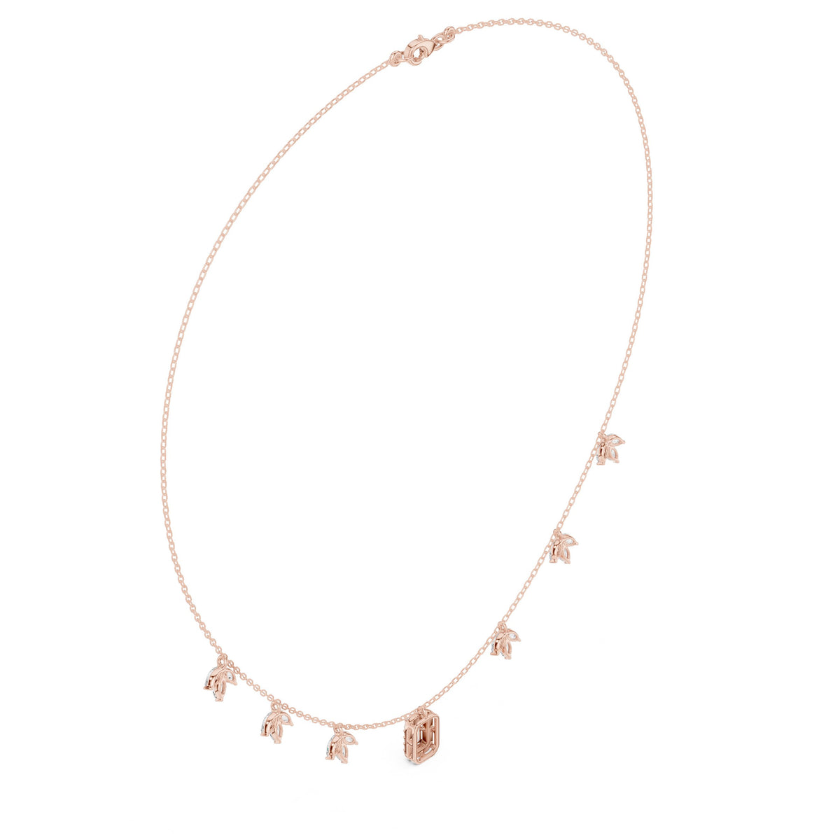 Marquise Leaf and Emerald Halo Diamond Charm Necklace