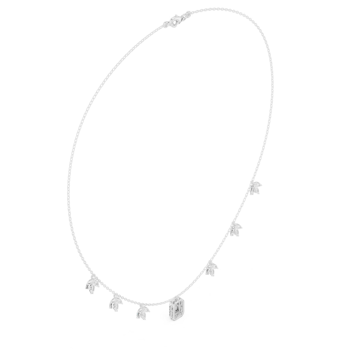 Marquise Leaf and Emerald Halo Diamond Charm Necklace