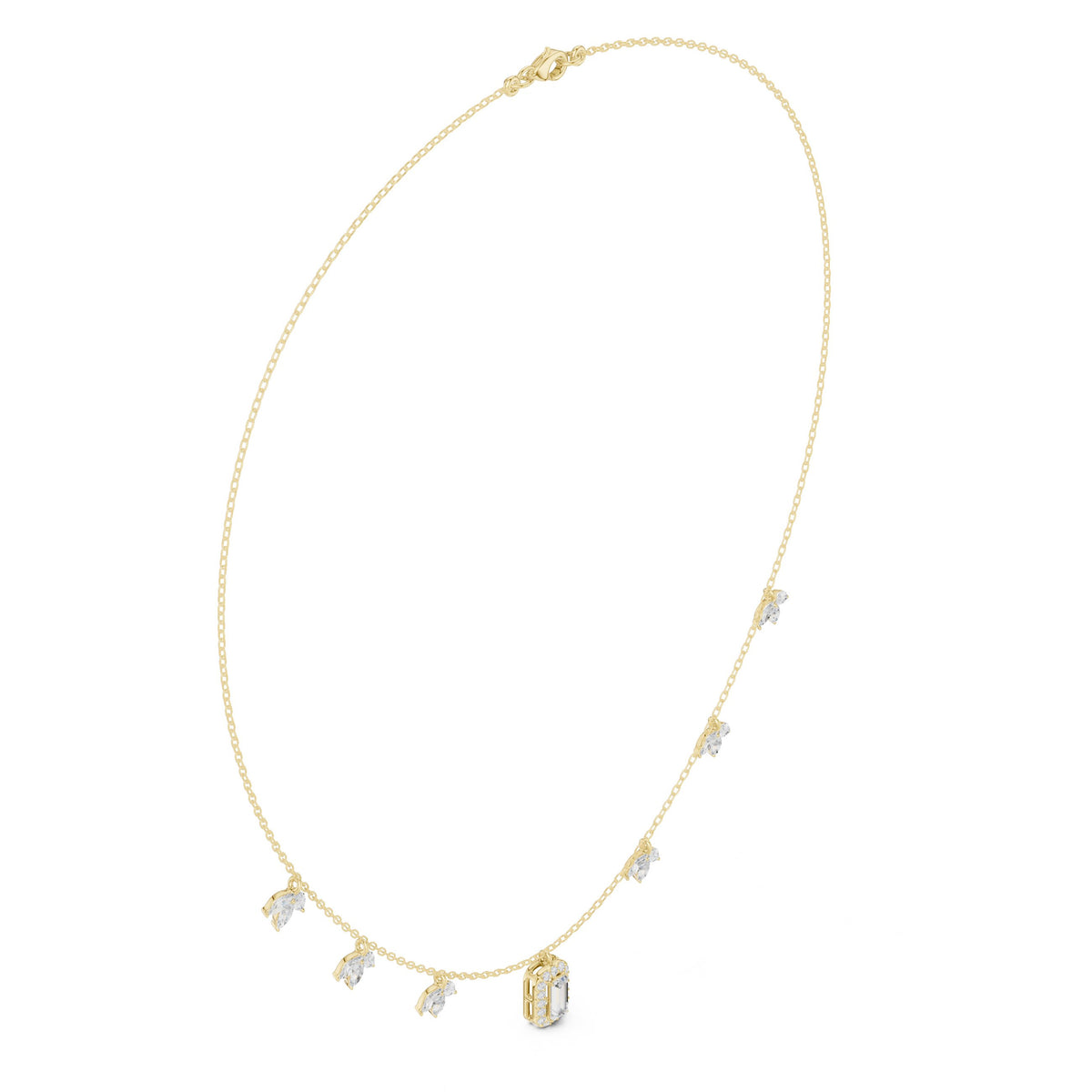 Marquise Leaf and Emerald Halo Diamond Charm Necklace
