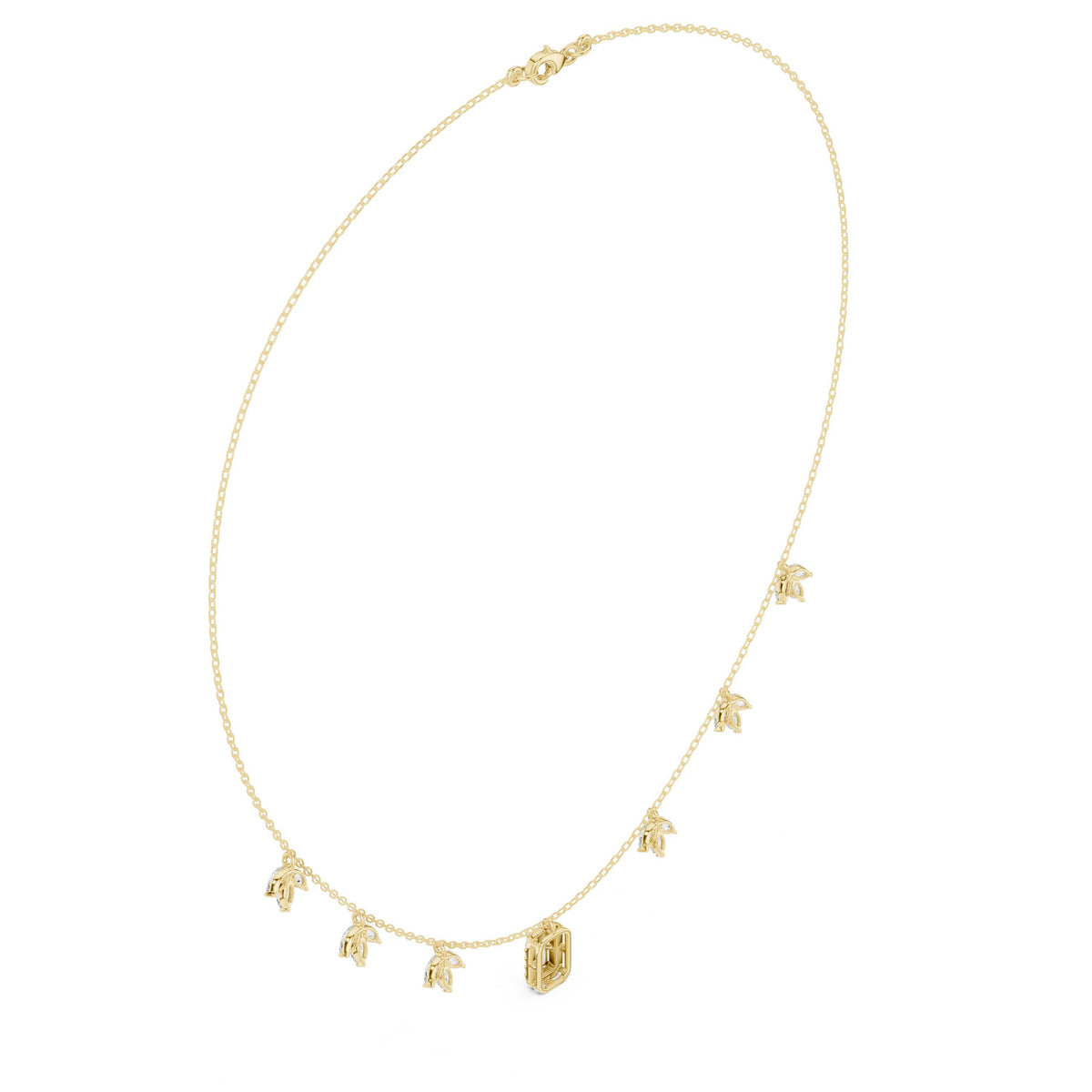 Marquise Leaf and Emerald Halo Diamond Charm Necklace