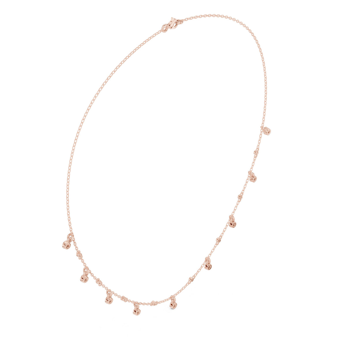 Bezel Diamond Drop Charm Station Necklace