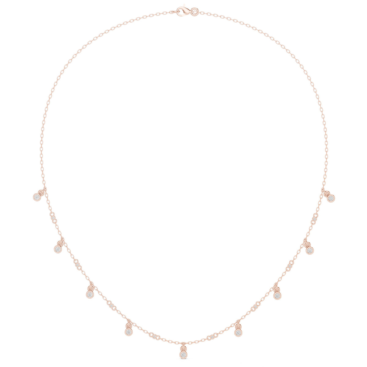 Bezel Diamond Drop Charm Station Necklace