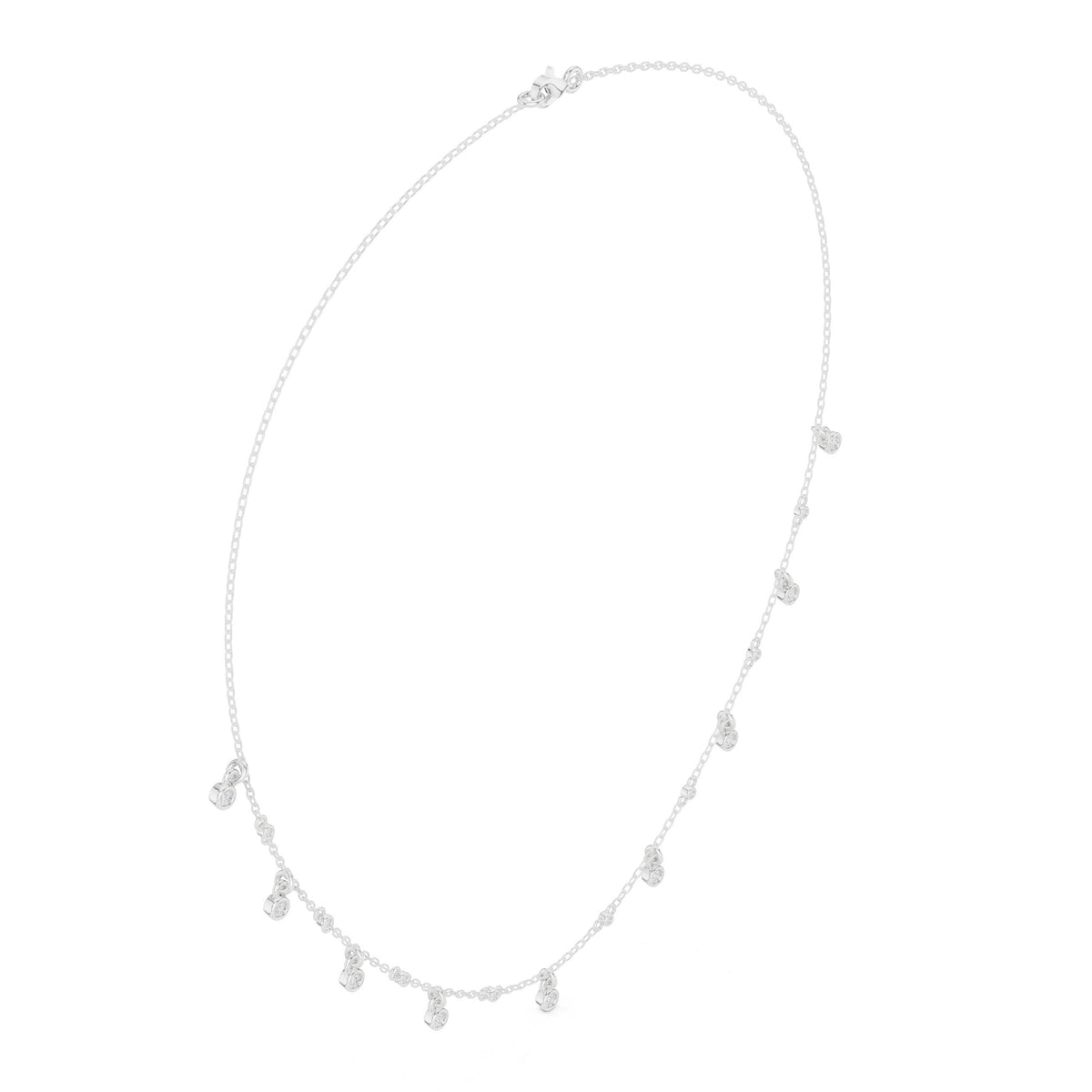 Bezel Diamond Drop Charm Station Necklace
