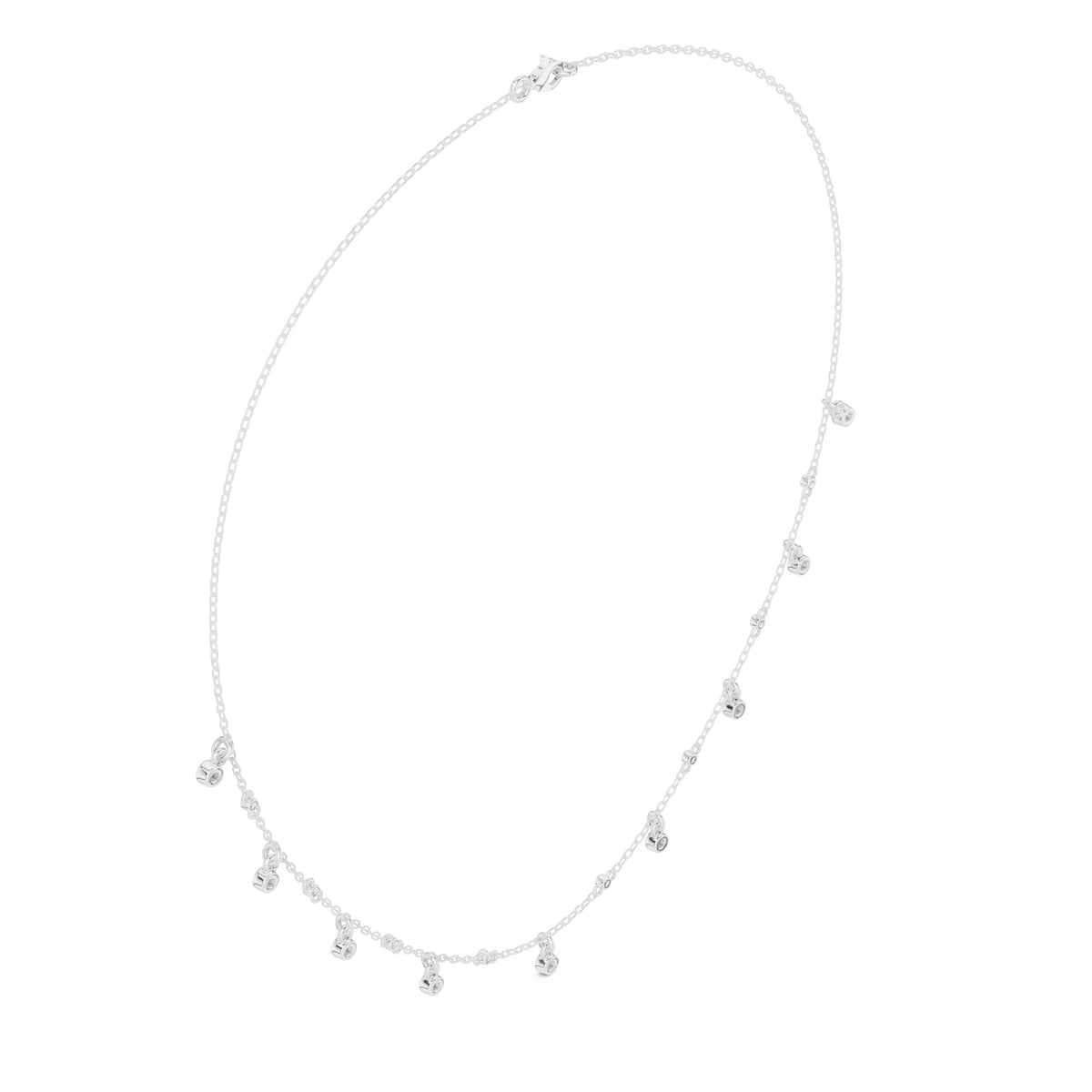Bezel Diamond Drop Charm Station Necklace