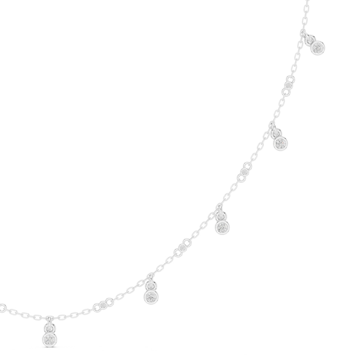 Bezel Diamond Drop Charm Station Necklace