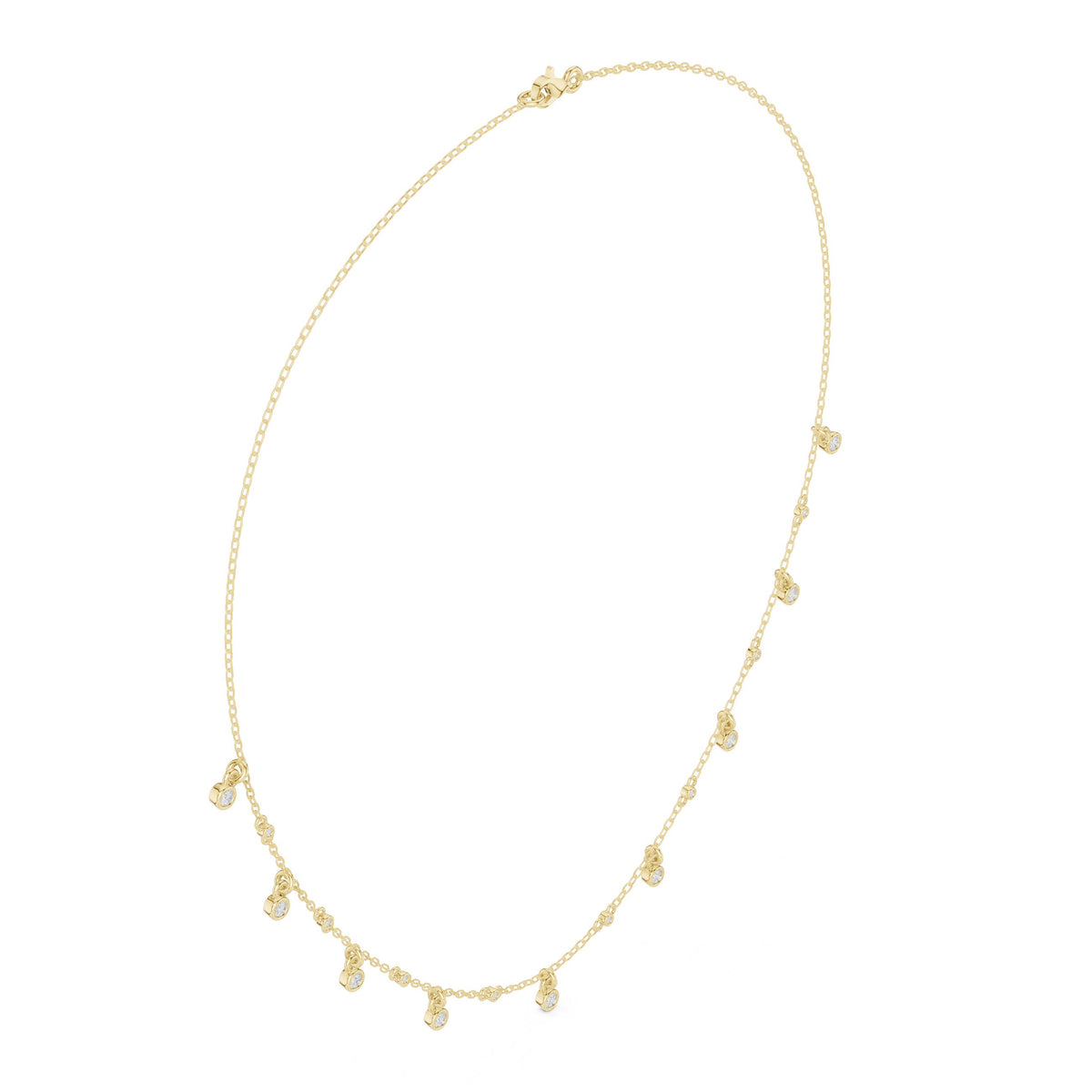 Bezel Diamond Drop Charm Station Necklace