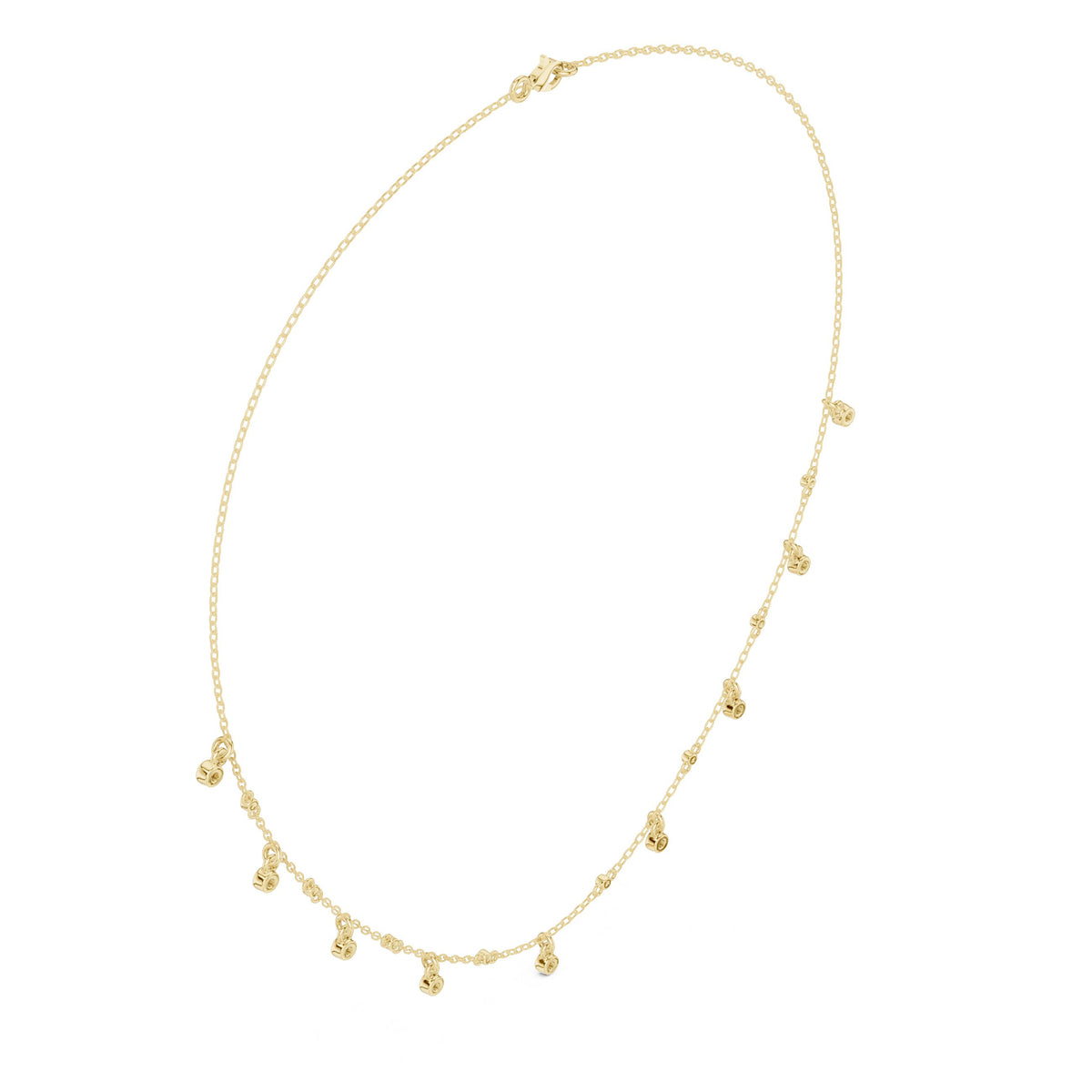 Bezel Diamond Drop Charm Station Necklace
