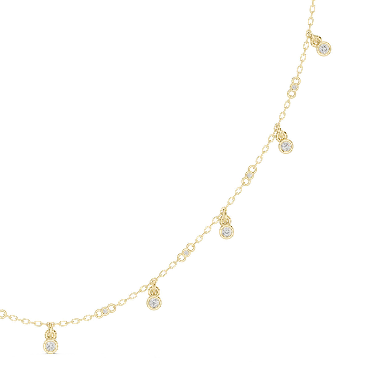 Bezel Diamond Drop Charm Station Necklace