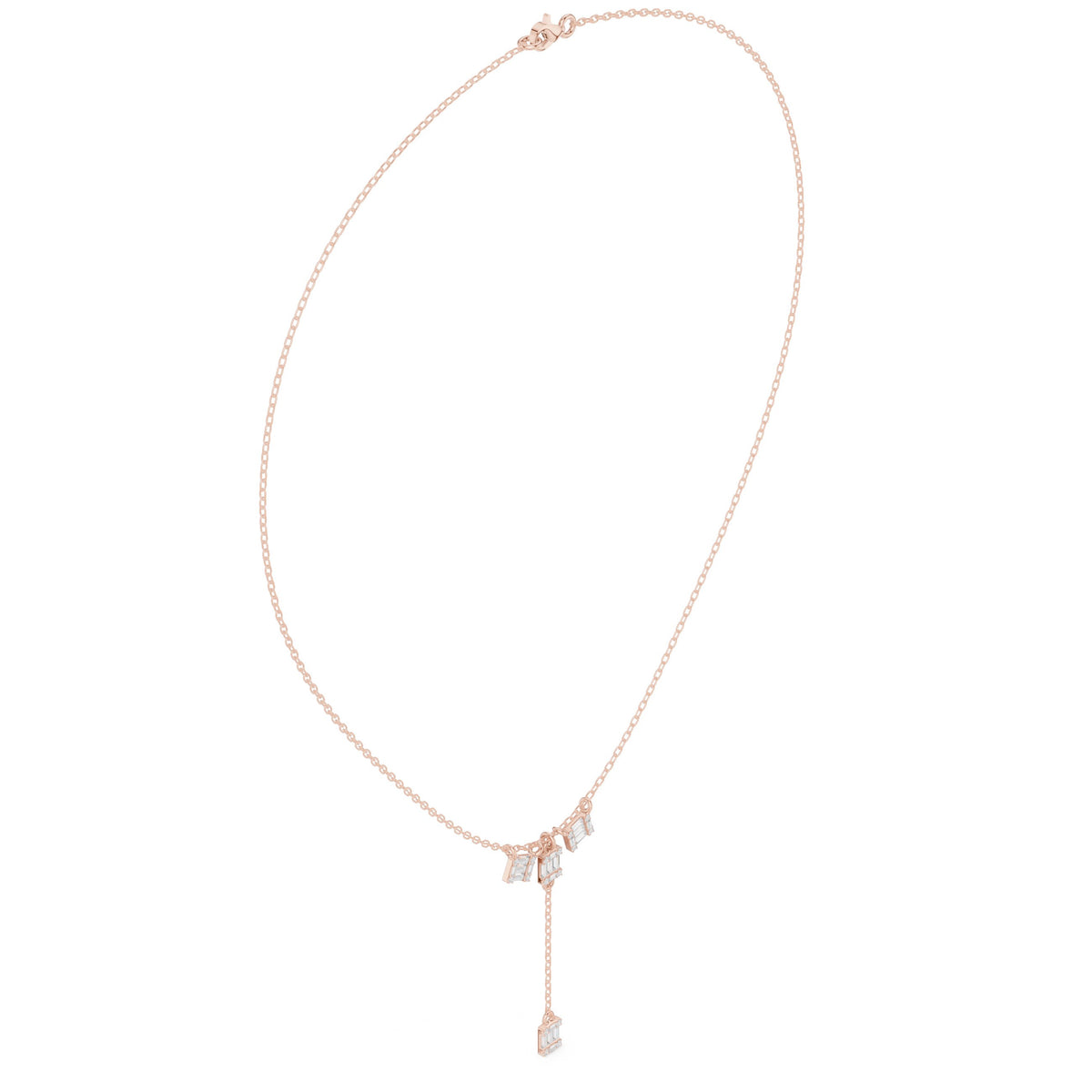 عقد على شكل Y بتجمّع ألماس باغيت in Rose Gold - VYKA Diamonds