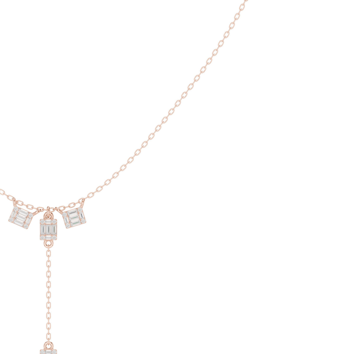 عقد على شكل Y بتجمّع ألماس باغيت in Rose Gold - VYKA Diamonds