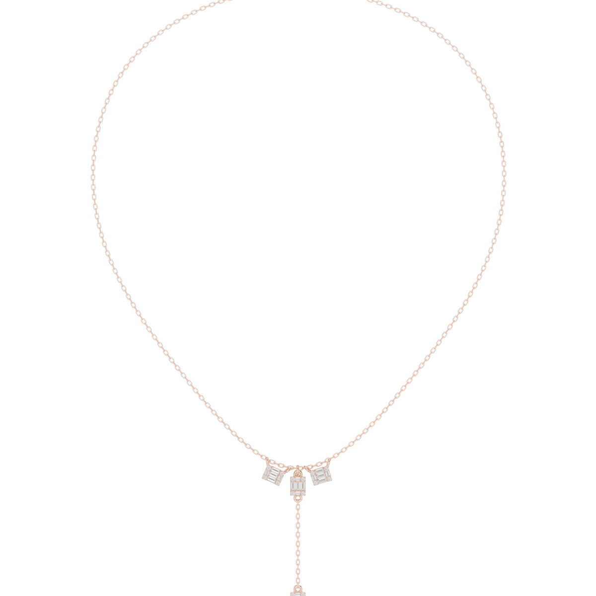 عقد على شكل Y بتجمّع ألماس باغيت in Rose Gold - VYKA Diamonds