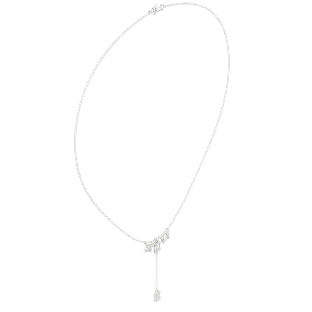 عقد على شكل Y بتجمّع ألماس باغيت in White Gold - VYKA Diamonds